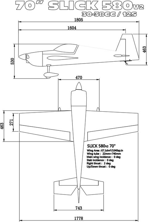 Produktbild Extremeflight-RC SLICK 580 70" V2 ARF Gelb/Rot/Grau