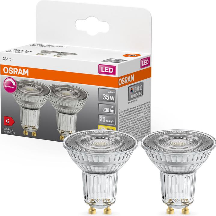 Productafbeelding Osram LED SUPERSTAR PAR16 35 36 3,4 W/2700 K GU10 DIM (GU10, 3.40 W, 230 lm, 2 x, G)