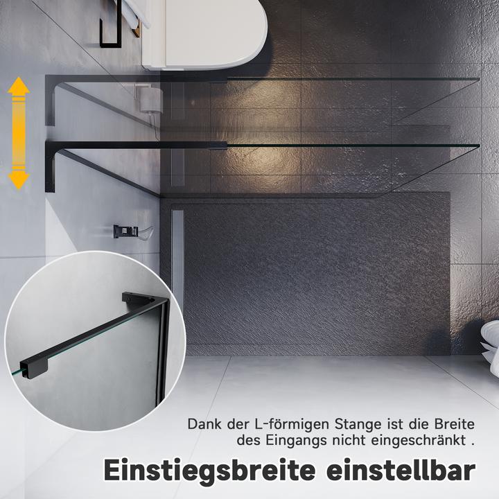 Produktbild SONNI Duschkabine eintürig, rahmenlos, begehbar, NANO behandeltes Glas 90x200 cm (120 cm, 120 cm, 200 cm)