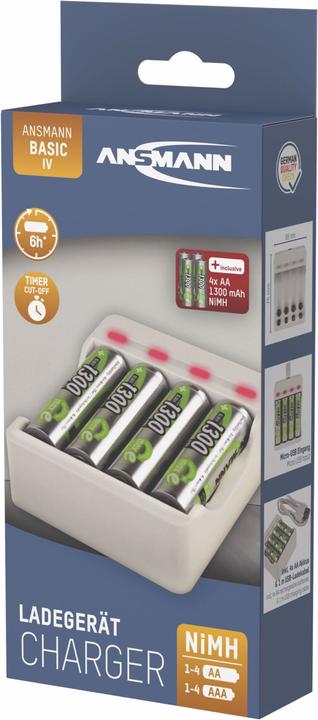Produktbild Ansmann Ladegerät Basic IV inkl. 4 x AA 1300mAh Akku (1 Stk., AA, 1300 mAh, Akku)
