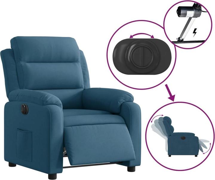 Produktbild VidaXL Relaxsessel Elektrisch Liegesessel Fernsehsessel Verstellbar Blau Samt