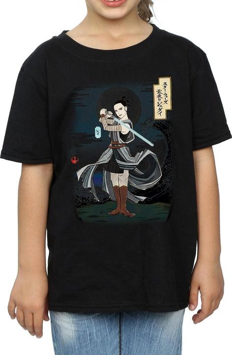 Actual product image Star Wars Girls The Last Jedi Japanese Rey Cotton T-Shirt (140, 146)