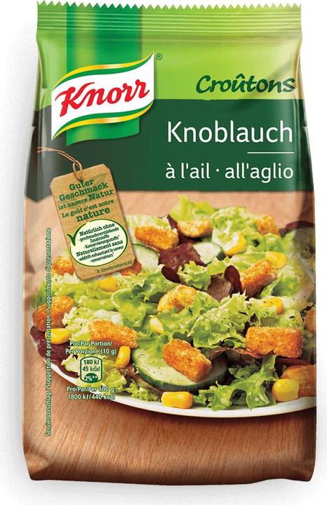 Immagine prodotto Knorr Crostini all'aglio, pezzi di pane Crostini ideali per insalate e zuppe, guarnizione croccante (120 g)