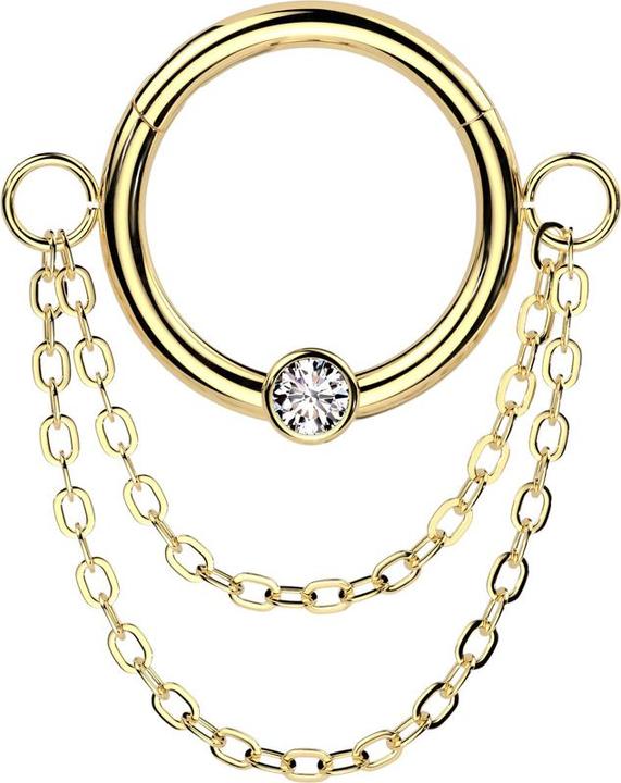 Star Piercing Micro Segmentring klappbar vergoldet Kristall silber Anhänger zwei Ketten (Chirurgenstahl 316L)