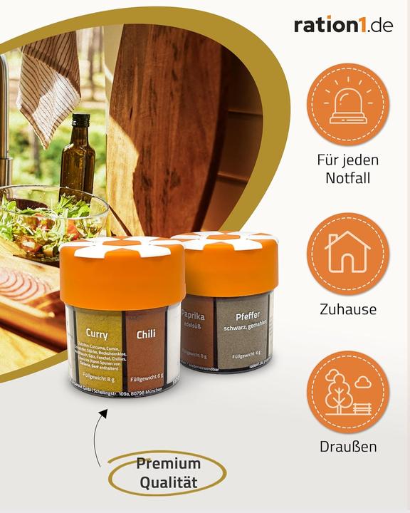 Produktbild Ration1.de 5er-Set Gewürzstreuer (Diverse Gewürze, Salz, Meersalz, Pfeffer, Chili, Muskatnuss, Kräuter)