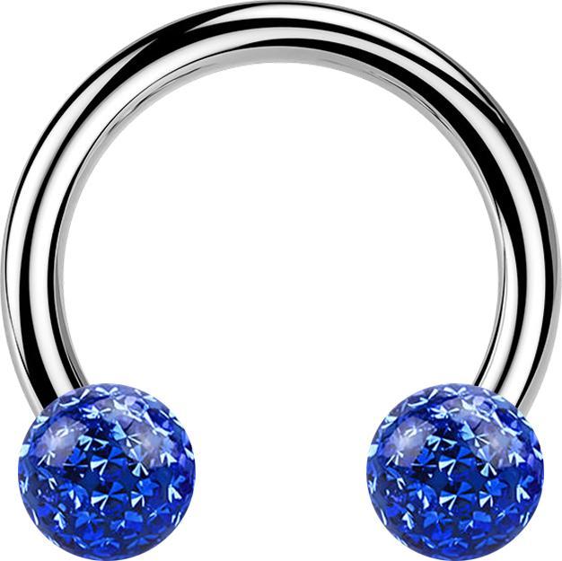 Actual product image Star Piercing Circular barbell silver with two crystal balls dark blue epoxy protective layer (Titanium G23without brass, without brass)