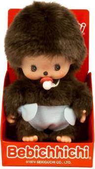 Image du produit Monchhichi Sekiguchi 235370 Original Bebichhichi garçon, en peluche marron, avec couche bleue, env. 15 cm (20 cm)