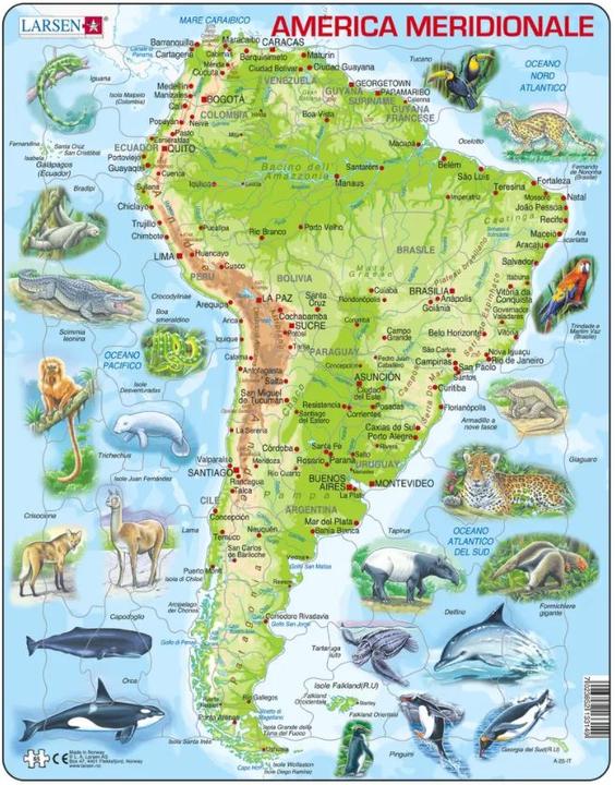 Produktbild Larsen Frame Puzzle - South America Topographic Map (Italian) (65 Teile)