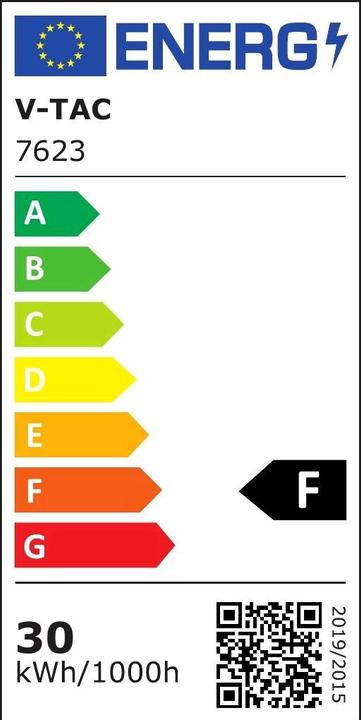 Label énergétique V-TAC VT8630WRD Luminaire dôme LED 30W cadre rond blanc 6500K IP44 (3000 lm)