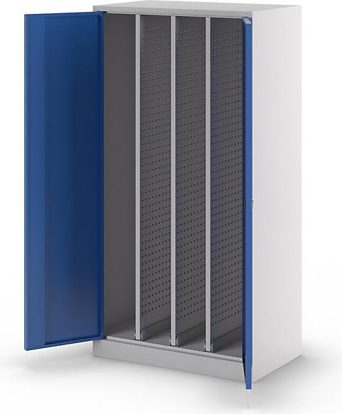 Produktbild eurokraft pro Vertikalauszugschrank, ohne Trennwand, 3 Auszüge, lichtgrau / enzianblau (100 cm, 195 cm)