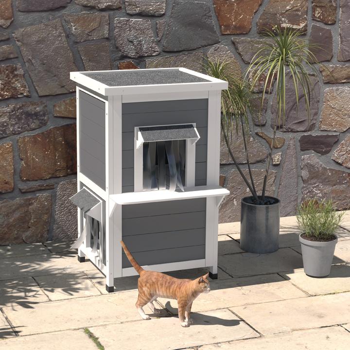 Actual product image PawHut Cat house with 2 levels and curtain (Cat)