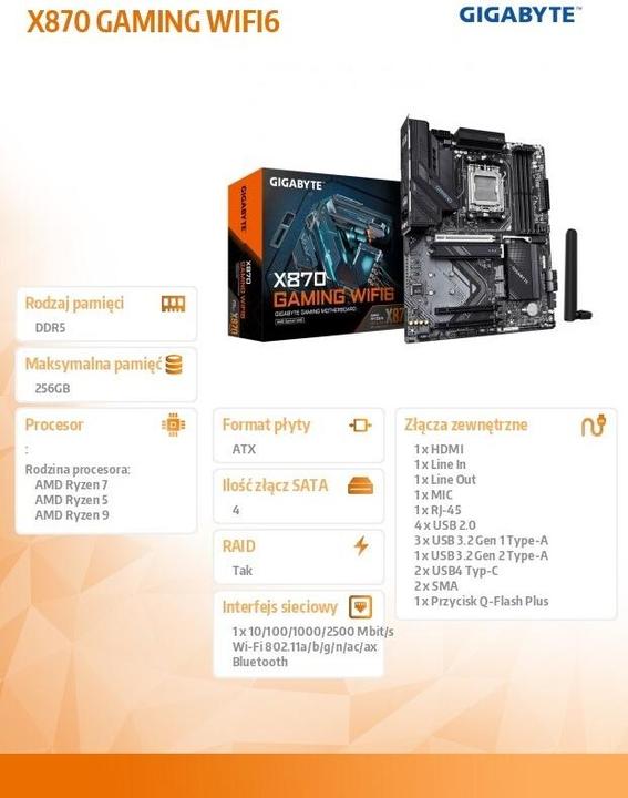 Produktbild Gigabyte X870 GAMING WIFI6 (AM5, AMD X870, ATX)
