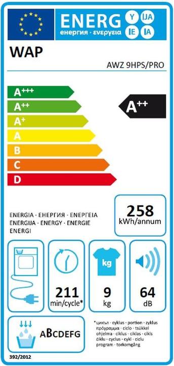 Etichetta energetica Whirlpool Asciugatrice AWZ9 HPS Pro Destra/Rimuovibile (9 kg, Modificabile, A destra)