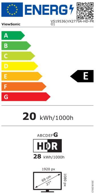 Energie-Label Viewsonic 68,5cm VX2779A-HD-PRO 16:9 HDMI/DP 240Hz FHD (1920 x 1080 Pixel, 27")