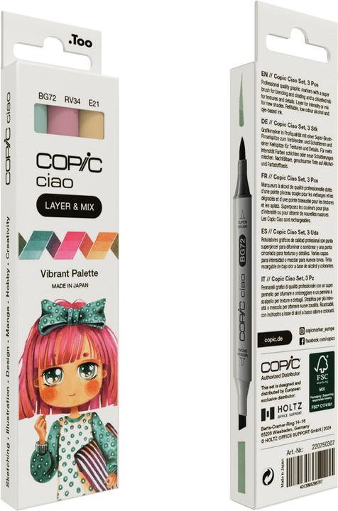 Produktbild Copic CIAO - Marker (RV-34 Dark Pink, E-21 Soft Sun, BG-72 Ice Ocean, 6 mm, 3 x)