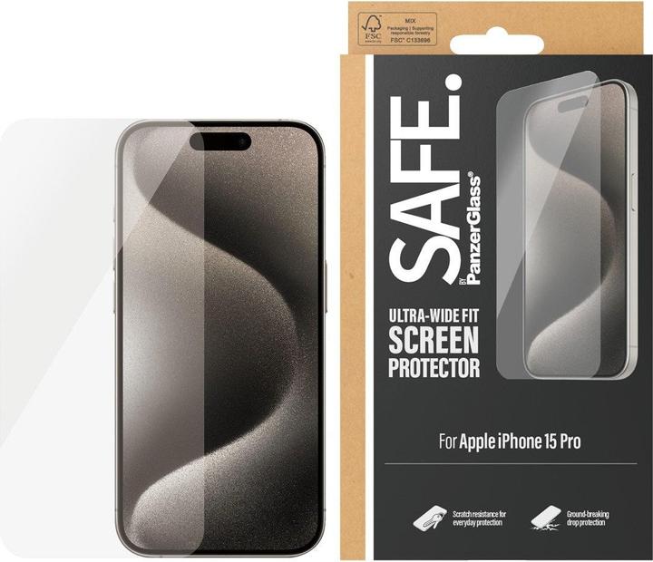Actual product image PanzerGlass SAFE. Screen Protector iPhone 2023 6.1" Pro Ultra-Wide Fit (1 Piece, Apple iPhone 15 Pro)