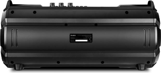 Actual product image Sven PS-485, juodas, power output 2x14W (RMS), Bluetooth, FM, USB, Micro SD, LED display, lithium ba (Rechargeable battery operated, USB power delivery)