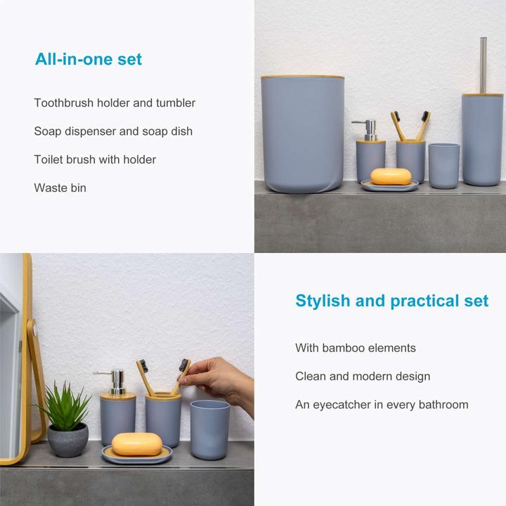 Actual product image Intirilife Badezimmer Zubehör Set inkl. Zahnputzbecher Seifenschale Seifenspender Toilettenbürste