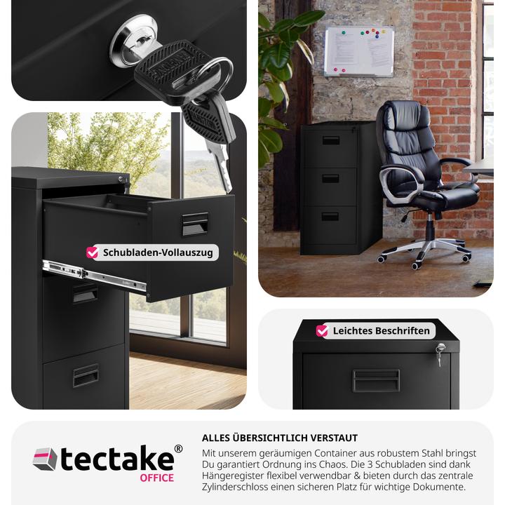 Actual product image tectake Filing Cabinet - 3 drawers, suspension rails, lockable, label holders
