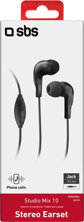 Produktbild SBS Kopfhörer mit Kabel, Stereo In-Ear Studio Mix 10, 3,5 mm Klinkenstecker mit Mikrofon und Taste zur G (Kabelgebunden)
