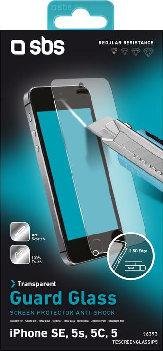 Produktbild SBS Displayschutz mit Glaseffekt, extrem widerstandsfähig für iPhone SE/5s/5/5c (1 Stück, Apple iPhone 5s, Apple iPhone 5)