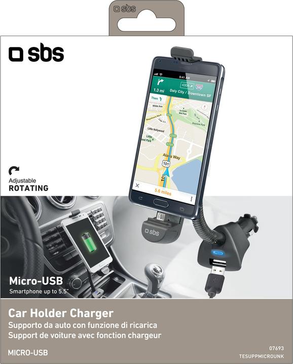 Immagine prodotto SBS Supporto da auto con connessione micro USB e porta USB per smartphone fino a 5.5Inc