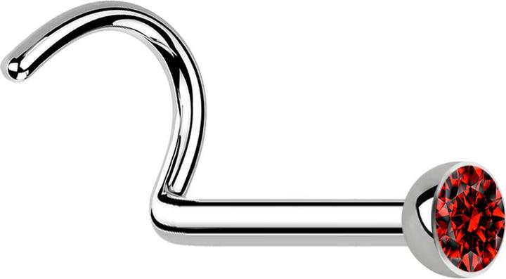 Star Piercing Nasenstecker gebogen silber mit Kristall rot (Chirurgenstahl 316L, ohne Messing)