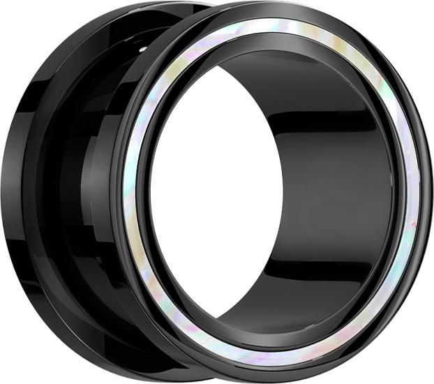 Produktbild Star Piercing Flesh Tunnel schwarz feiner Perlmutt Streifen (ohne Messing, Organisch, Chirurgenstahl 316L)