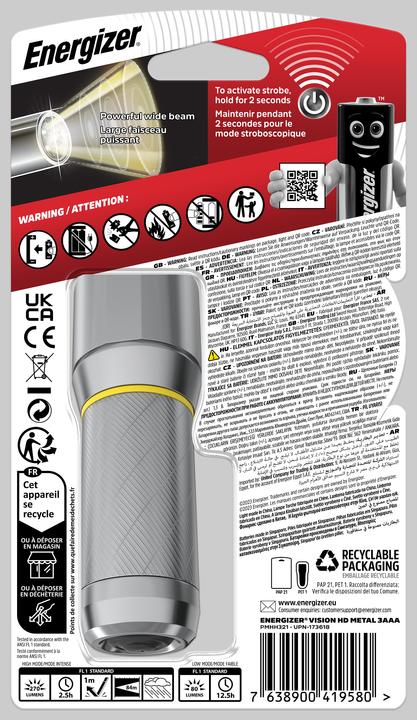 Actual product image Energizer Flashlight Vision HD incl. 3xAAA (9.80 cm, 270 lm)