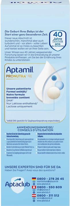 Nutritional values and ingredients Aptamil Pronutra Pre (114 g, from birth)