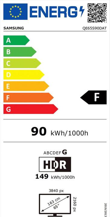 Label énergétique Samsung QE65S90DAT (65", S90D, OLED, 4K, 2024)