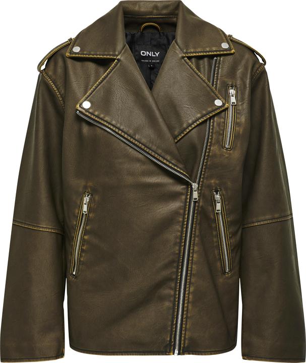 Actual product image Only Band collar biker jacket Faux leather jacket (L)