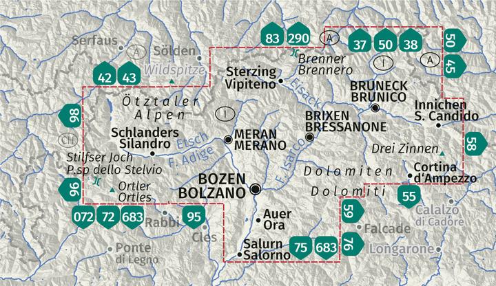 Actual product image Wanderkarten-Set 699 Südtirol / Alto Adige / South Tyrol (4 Karten) 1:50.000