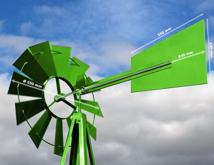Produktbild Wiltec Windrad mit 245cm Höhe Windmühle in Grün Windspiel Gartendeko Rankhilfe
