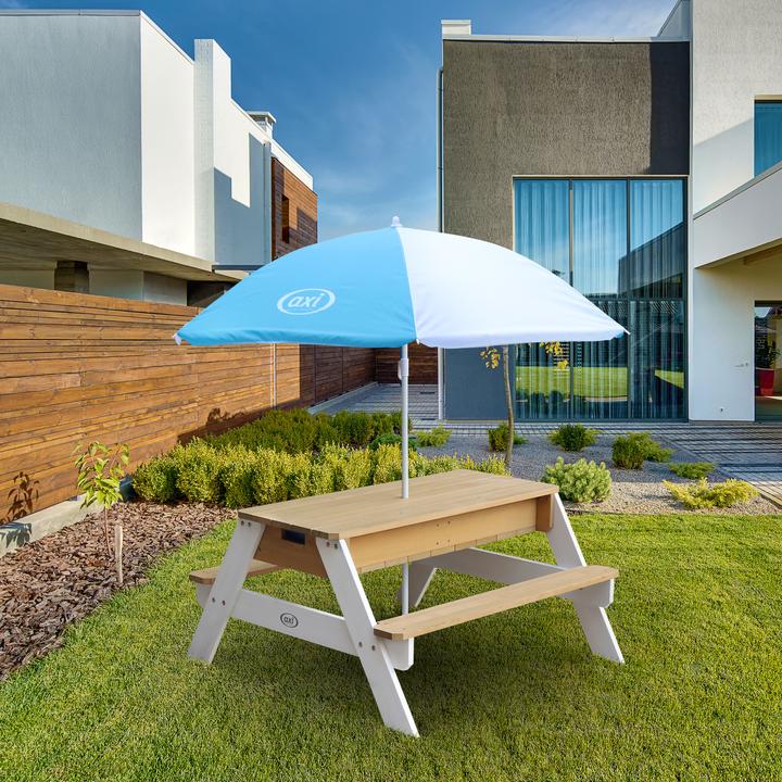 Actual product image Axi Nick Sand & Water Picnic Table Brown/White - Parasol Blue/White