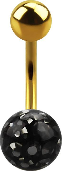 Image du produit Star Piercing Banane dorée à l'or fin avec boule de cristal et boule noire époxy de protection (sans laiton, Titane G23)