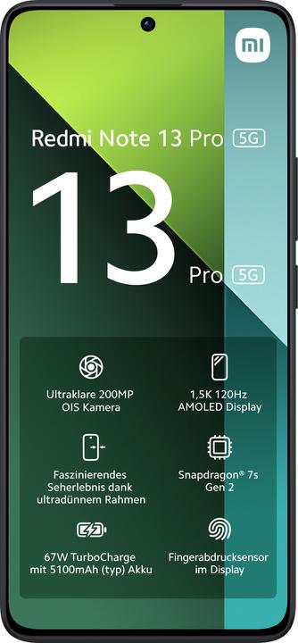 Actual product image Xiaomi Redmi Note 13 Pro 5G (256 GB, Midnight Black, 6.67", Dual SIM, 200 Mpx, 5G)