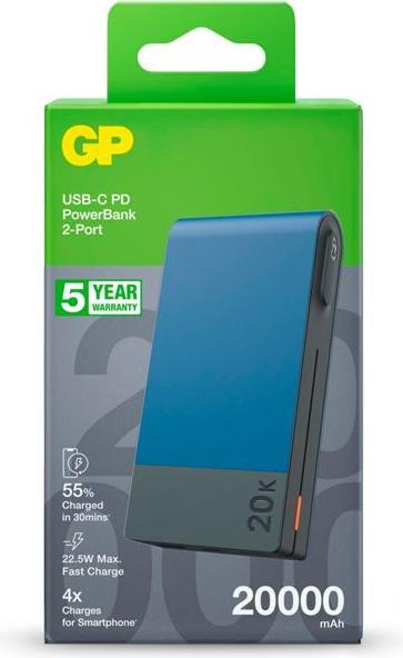 Actual product image GP Batteries GP PowerBank MP20B 20000mAh USB-C/USB-A blue 130M20BBLUE (20000 mAh, 22.50 W, 74 Wh)