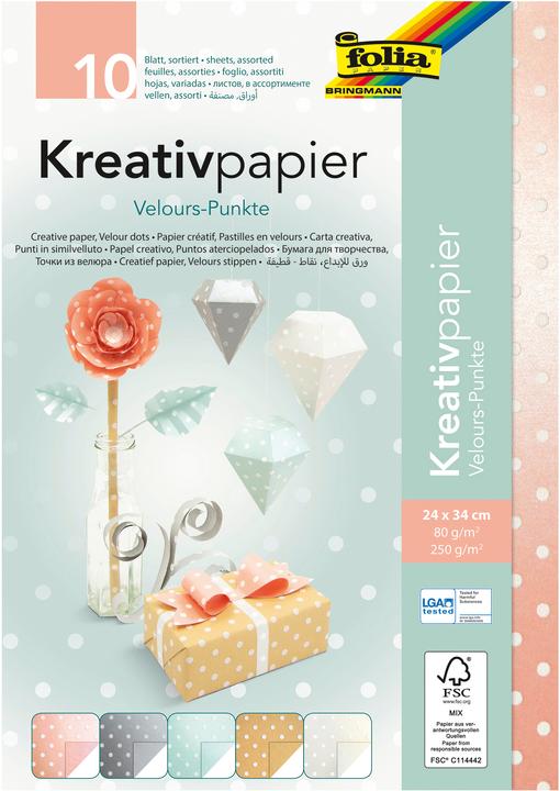 Produktbild Folia Kreativpapier Velours-Punkte (80 g/m², 1 x)