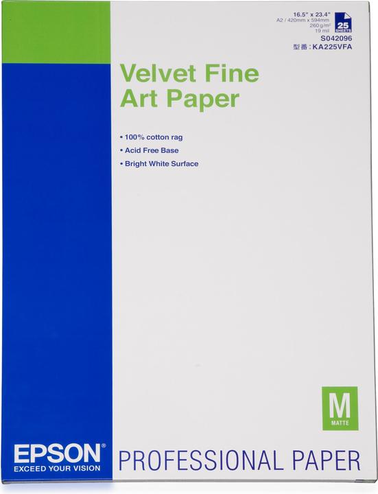 Epson S042096 Velvet fine art papier inkjet 260g/m2 A2 25 feuilles pack de 1 (260 g/m², 25 x, A2)