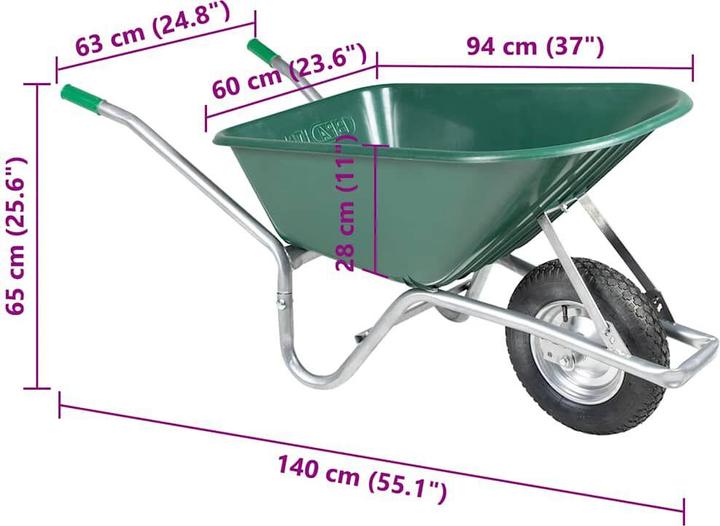 Actual product image VidaXL Wheelbarrow Green 90 L 150 kg Galvanised steel and plastic