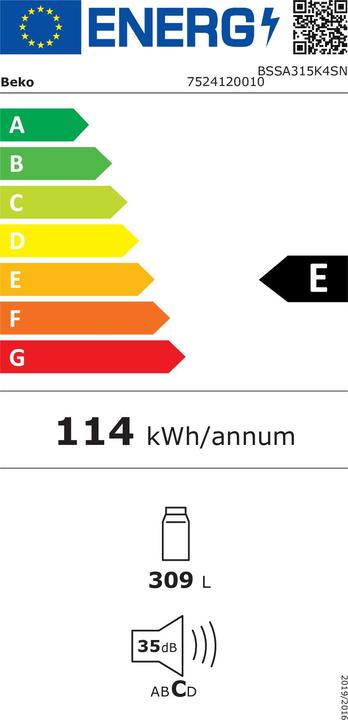 Etichetta energetica Beko BSSA315K4SN - Macchine da cucire e da trasporto (309 l)