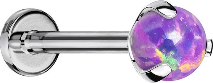 Actual product image Star Piercing Micro Threadless Labret silver with ball Opal violet set (Titanium G23, without brass)
