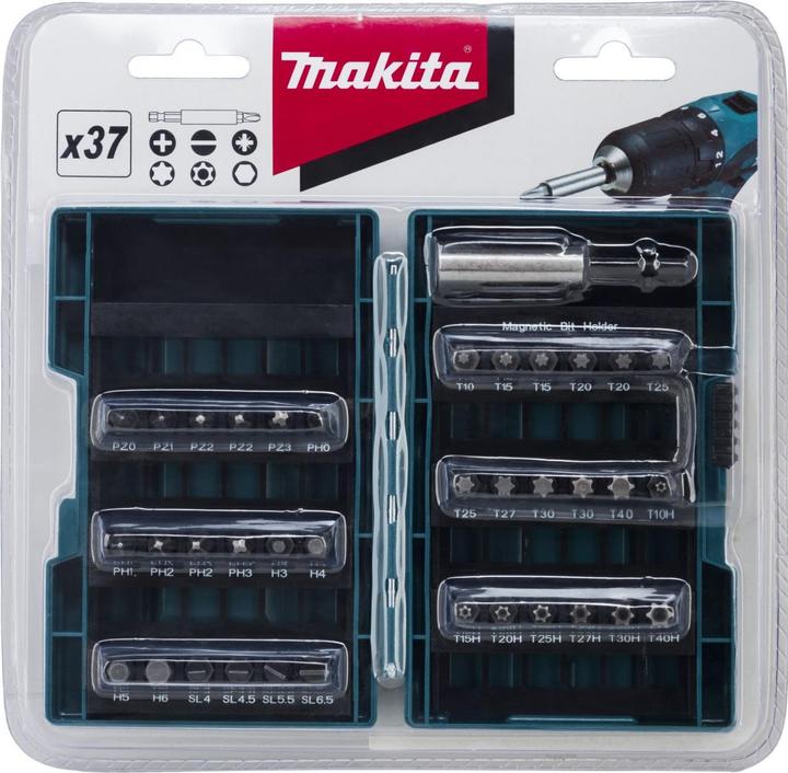 Produktbild Makita BitSet D37194 (4, 4.5, 5.5, 6.5, 27, 40, TX25, PH2, H6, PZ2, TX10, PH1, TX15, H3, TX30, PH0, PZ1, 27H, 15h, H4, 40H, PH3, 20H, PZ3, 25H, 30H, H5, TX20, PZ0)
