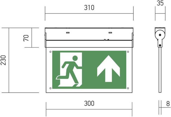 Produktbild B-Safety B STY LED Fluchtweg Notbeleuchtung Deckenaufbaumontage Ausgang, Rettungsweg, rechts, links