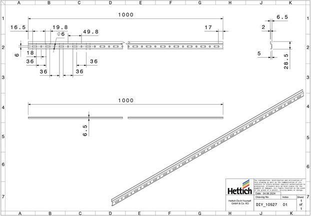 Image du produit Hettich Schrankaufhängung Schiene 1000 mm (1 pcs)