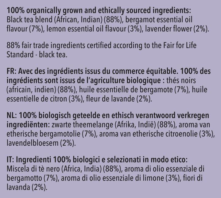 Valori nutrizionali e ingredienti Pukka Splendido Earl Grey (40 g)