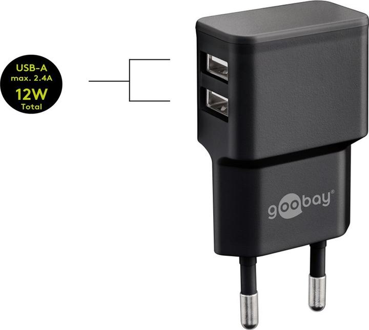 Immagine prodotto Goobay Doppio Caricabatterie USB-A con Cavo USB Micro (12 W)