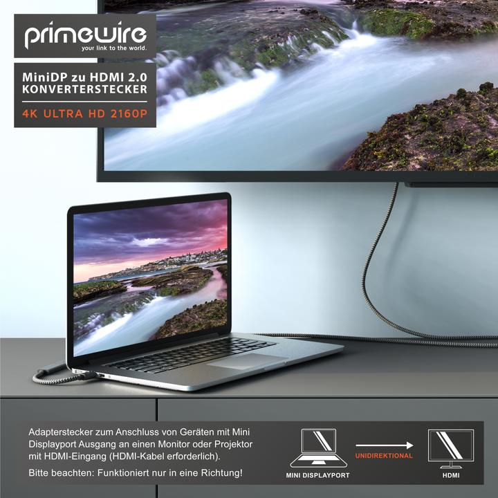 Produktbild Primewire 4K Mini Displayport zu Hdmi 2.0 Adapter, Mini DP Kabel, mDP Adapter, 4K@60Hz, Thunderbolt (0.15 m, HDMI)