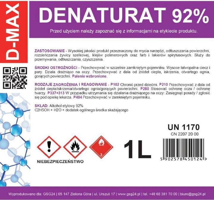 Actual product image Gsg24 Denatured alcohol denatured alcohol D-MAX 1L